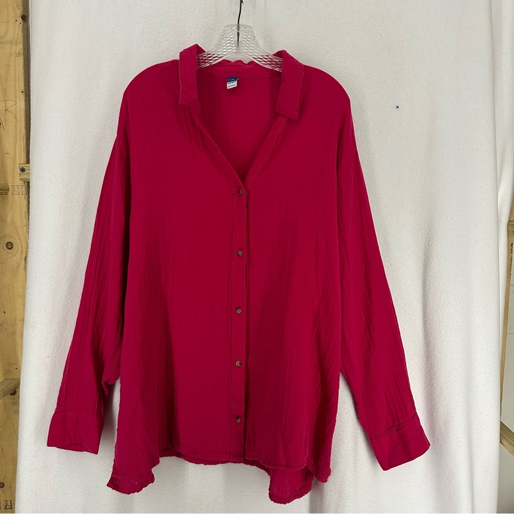 Old Navy Oversized Button Down Long Sleeve Boyfriend Shirt Womens XL Pink